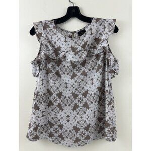 Worthington Sleeveless Crew Neck Georgette Blouse Taupe And White Petite Medium